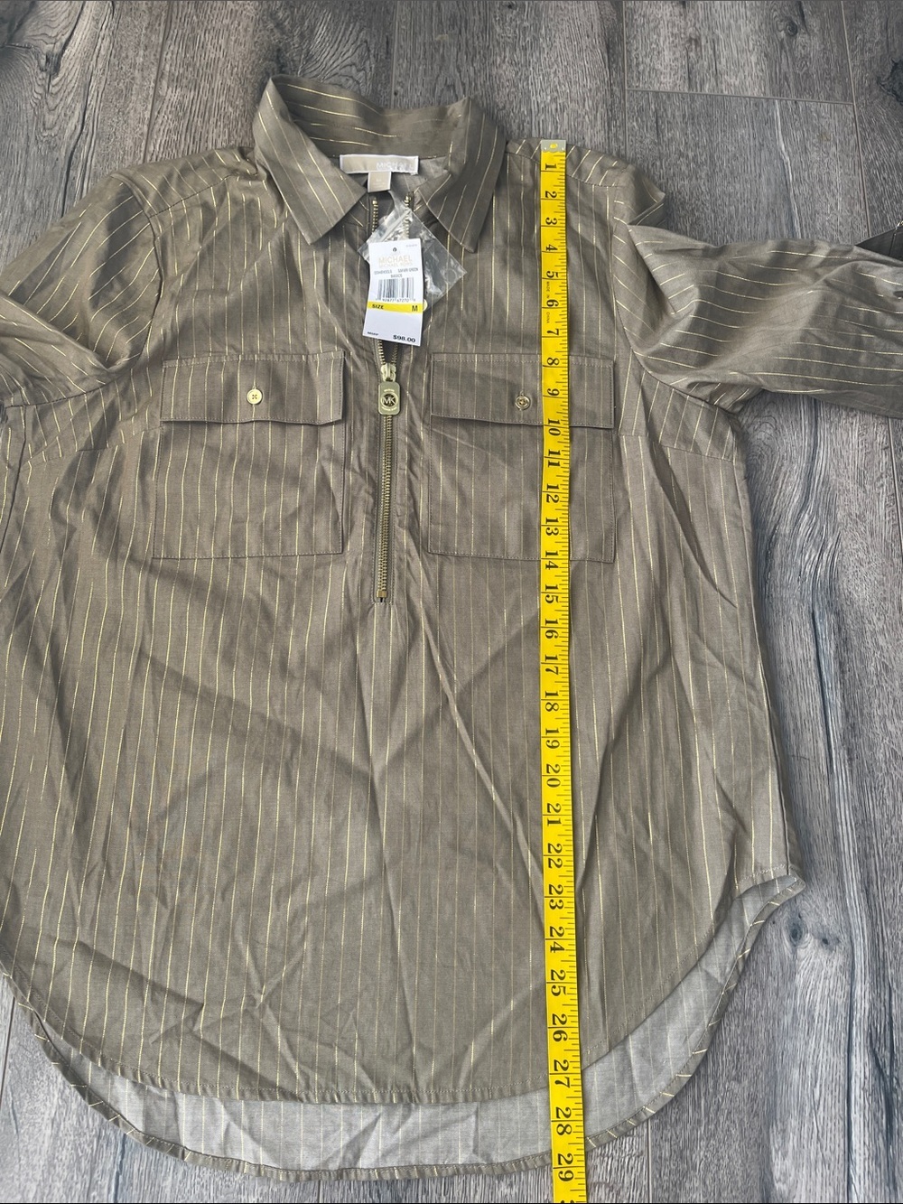 Michael Kors Safari green Top with Gold Pinstripes - Picture 8 of 14